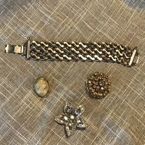Vintage Jewelry Bundle Bracelet and Brooches